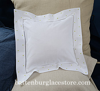 Square pillow. Macaw Green color, Swiss style Polka dot.12 SQ.